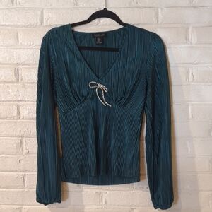 Rachel Zoe Teal Pleated Blouse with Bow